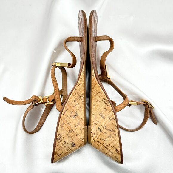 Tory Burch Pauline Tan Leather Demi Wedge Slingback Thong Size 6 M Sandals - Picture 11 of 15